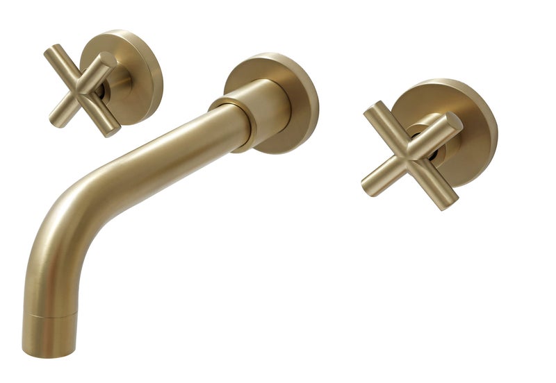 SITGES Gold Bathroom Faucet, Double Handle Wall Mount Bathroom Sink Faucet and Rough in Valve Included (Gold) - Image 1